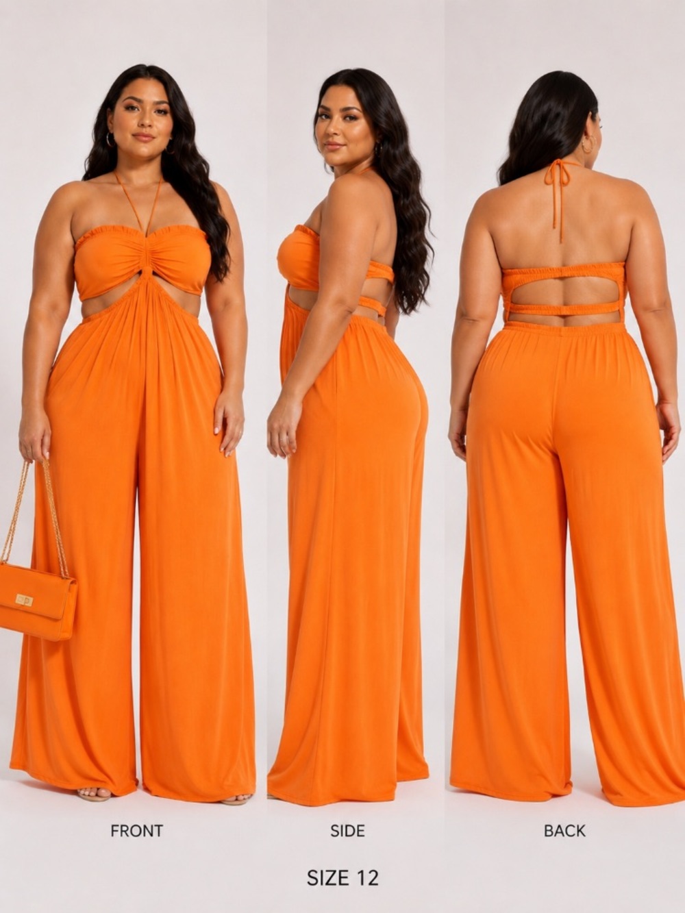 🔥 NWT DOSE orange chiffon halter neck jumpsuit size 2XL.